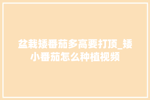 盆栽矮番茄多高要打顶_矮小番茄怎么种植视频