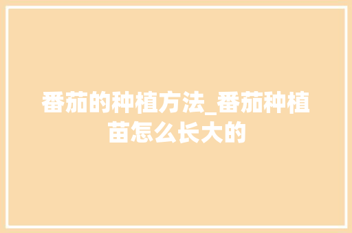 番茄的种植方法_番茄种植苗怎么长大的