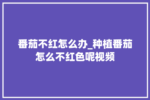 番茄不红怎么办_种植番茄怎么不红色呢视频 番茄不红怎么办_种植番茄怎么不红色呢视频 农业常识