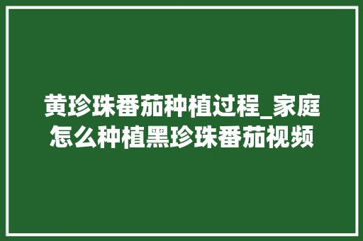 黄珍珠番茄种植过程_家庭怎么种植黑珍珠番茄视频