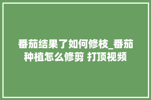 番茄结果了如何修枝_番茄种植怎么修剪 打顶视频 番茄结果了如何修枝_番茄种植怎么修剪 打顶视频 土壤施肥