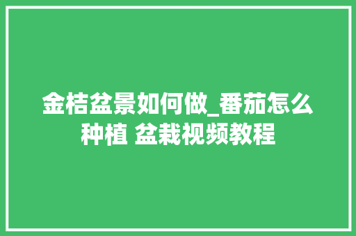 金桔盆景如何做_番茄怎么种植 盆栽视频教程