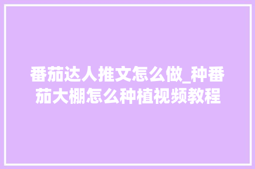 番茄达人推文怎么做_种番茄大棚怎么种植视频教程 番茄达人推文怎么做_种番茄大棚怎么种植视频教程 土壤施肥