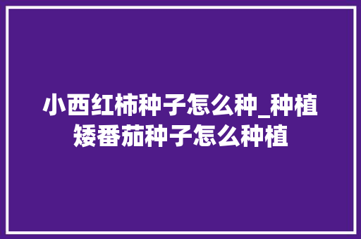 小西红柿种子怎么种_种植矮番茄种子怎么种植 小西红柿种子怎么种_种植矮番茄种子怎么种植 土壤施肥