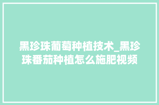 黑珍珠葡萄种植技术_黑珍珠番茄种植怎么施肥视频 黑珍珠葡萄种植技术_黑珍珠番茄种植怎么施肥视频 农业常识
