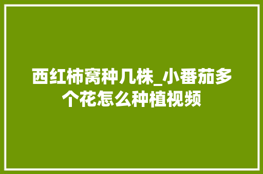 西红柿窝种几株_小番茄多个花怎么种植视频 西红柿窝种几株_小番茄多个花怎么种植视频 番茄病虫害防治
