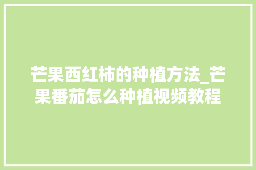 芒果西红柿的种植方法_芒果番茄怎么种植视频教程 芒果西红柿的种植方法_芒果番茄怎么种植视频教程 种植技巧