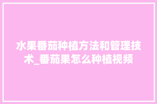 水果番茄种植方法和管理技术_番茄果怎么种植视频 水果番茄种植方法和管理技术_番茄果怎么种植视频 番茄病虫害防治
