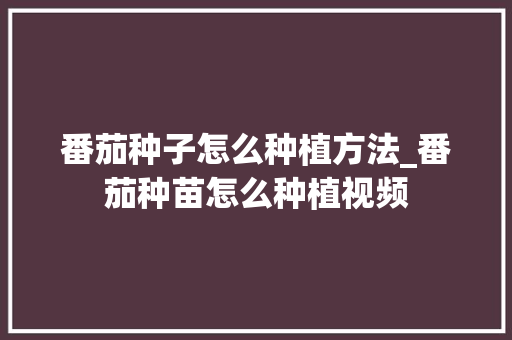 番茄种子怎么种植方法_番茄种苗怎么种植视频 番茄种子怎么种植方法_番茄种苗怎么种植视频 土壤施肥