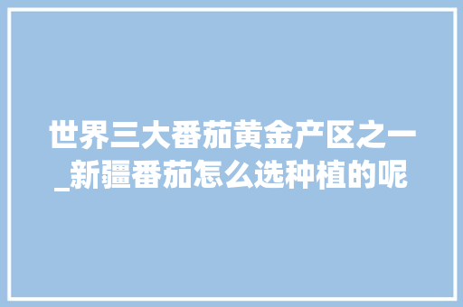 世界三大番茄黄金产区之一_新疆番茄怎么选种植的呢