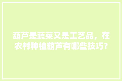 葫芦是蔬菜又是工艺品，在农村种植葫芦有哪些技巧？哪些注意事项_蔬菜种植小技巧小窍门视频