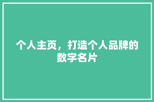 个人主页，打造个人品牌的数字名片
