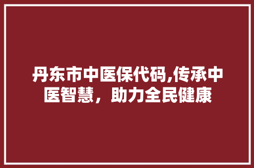 丹东市中医保代码,传承中医智慧，助力全民健康