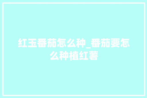 红玉番茄怎么种_番茄要怎么种植红薯