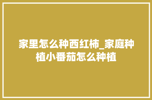 家里怎么种西红柿_家庭种植小番茄怎么种植 家里怎么种西红柿_家庭种植小番茄怎么种植 土壤施肥