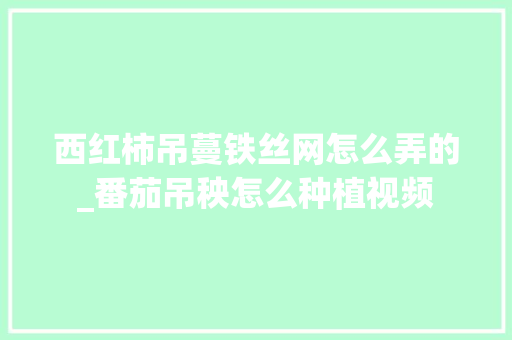 西红柿吊蔓铁丝网怎么弄的_番茄吊秧怎么种植视频 西红柿吊蔓铁丝网怎么弄的_番茄吊秧怎么种植视频 种植技巧