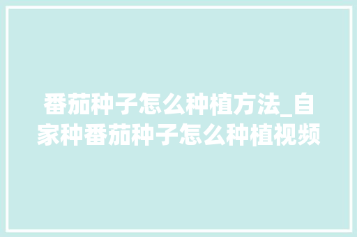 番茄种子怎么种植方法_自家种番茄种子怎么种植视频 番茄种子怎么种植方法_自家种番茄种子怎么种植视频 农业常识