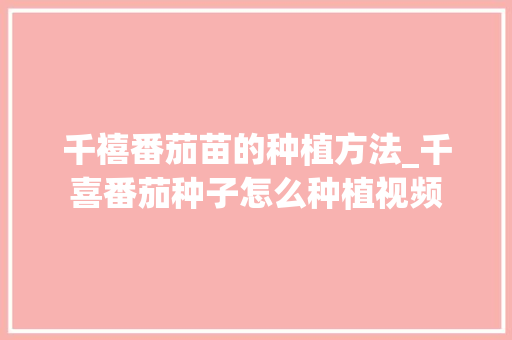 千禧番茄苗的种植方法_千喜番茄种子怎么种植视频 千禧番茄苗的种植方法_千喜番茄种子怎么种植视频 种植技巧