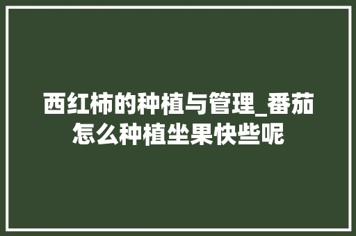 西红柿的种植与管理_番茄怎么种植坐果快些呢