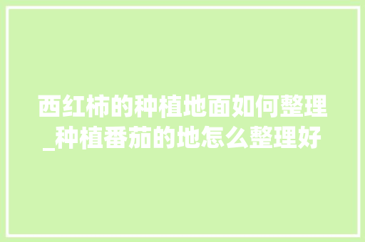 西红柿的种植地面如何整理_种植番茄的地怎么整理好 西红柿的种植地面如何整理_种植番茄的地怎么整理好 番茄种植技巧