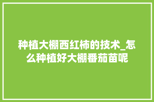 种植大棚西红柿的技术_怎么种植好大棚番茄苗呢 种植大棚西红柿的技术_怎么种植好大棚番茄苗呢 花朵知识