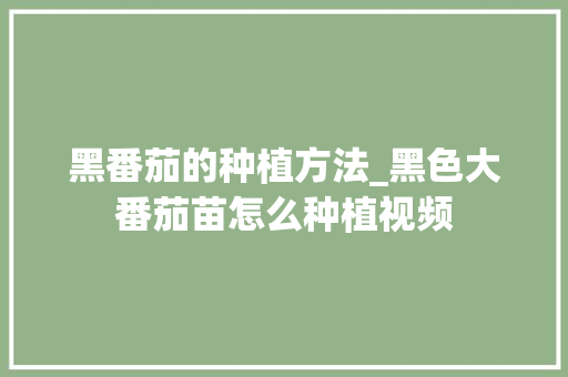 黑番茄的种植方法_黑色大番茄苗怎么种植视频 黑番茄的种植方法_黑色大番茄苗怎么种植视频 植物种类