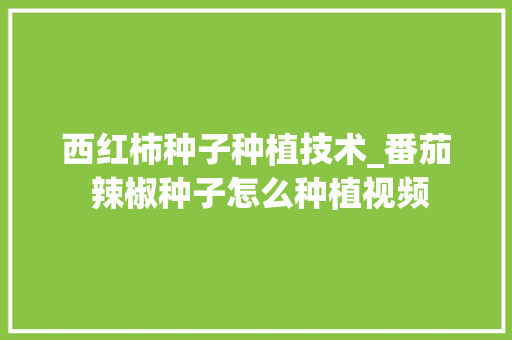 西红柿种子种植技术_番茄 辣椒种子怎么种植视频