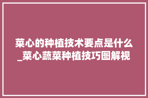 菜心的种植技术要点是什么_菜心蔬菜种植技巧图解视频 菜心的种植技术要点是什么_菜心蔬菜种植技巧图解视频 土壤施肥