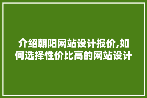 介绍朝阳网站设计报价,如何选择性价比高的网站设计服务