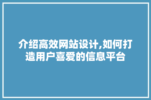 介绍高效网站设计,如何打造用户喜爱的信息平台