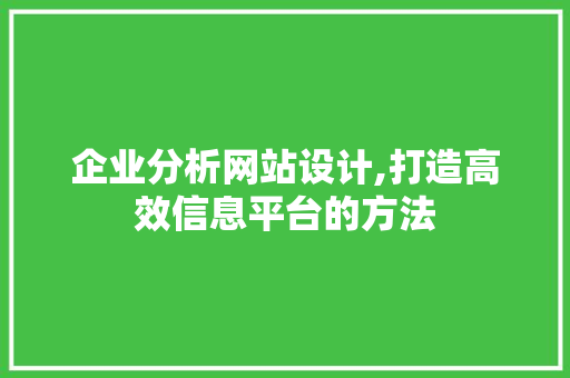 企业分析网站设计,打造高效信息平台的方法