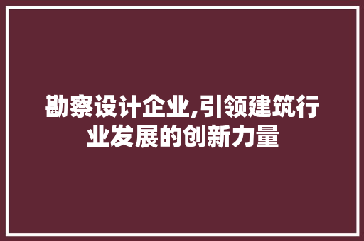 勘察设计企业,引领建筑行业发展的创新力量