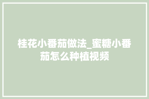 桂花小番茄做法_蜜糖小番茄怎么种植视频