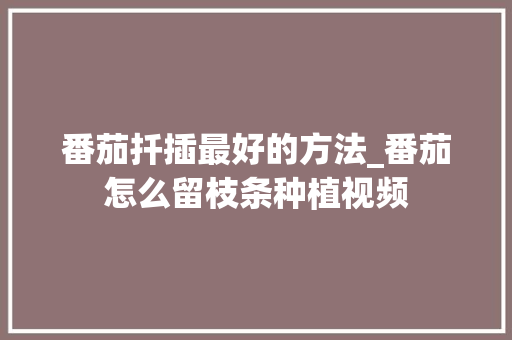 番茄扦插最好的方法_番茄怎么留枝条种植视频 番茄扦插最好的方法_番茄怎么留枝条种植视频 花朵知识