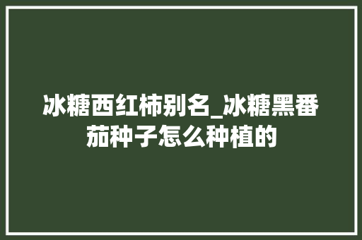 冰糖西红柿别名_冰糖黑番茄种子怎么种植的 冰糖西红柿别名_冰糖黑番茄种子怎么种植的 种植技巧
