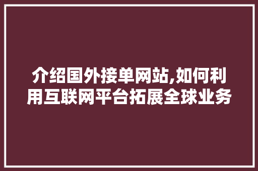 介绍国外接单网站,如何利用互联网平台拓展全球业务