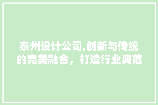 泰州设计公司,创新与传统的完美融合，打造行业典范