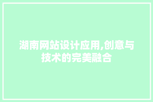 湖南网站设计应用,创意与技术的完美融合