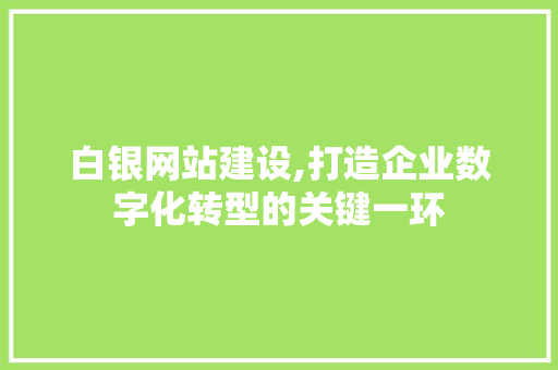 白银网站建设,打造企业数字化转型的关键一环