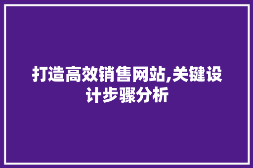 打造高效销售网站,关键设计步骤分析