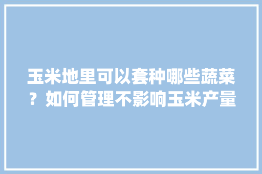 玉米地里可以套种哪些蔬菜？如何管理不影响玉米产量呢_矮秆番茄怎么种植的视频