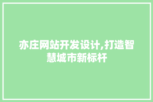 亦庄网站开发设计,打造智慧城市新标杆