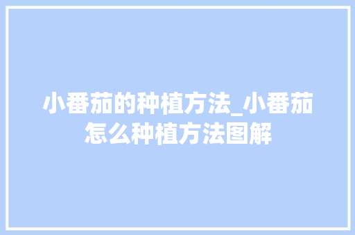 小番茄的种植方法_小番茄怎么种植方法图解 小番茄的种植方法_小番茄怎么种植方法图解 番茄种植技巧