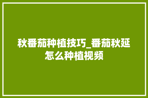 秋番茄种植技巧_番茄秋延怎么种植视频