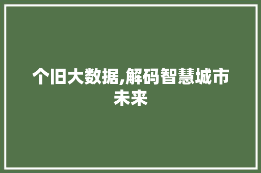 个旧大数据,解码智慧城市未来