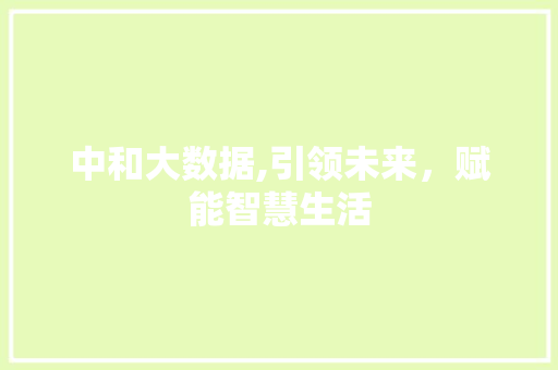 中和大数据,引领未来，赋能智慧生活