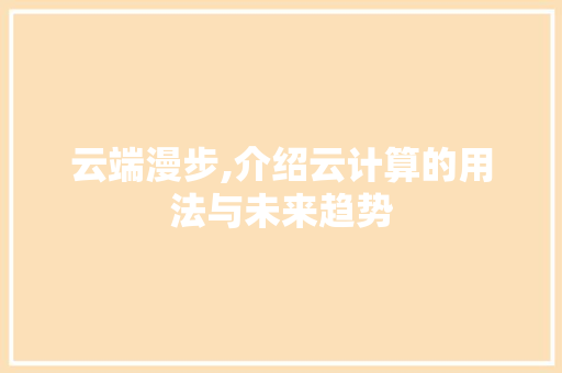 云端漫步,介绍云计算的用法与未来趋势
