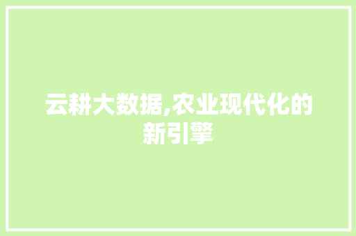 云耕大数据,农业现代化的新引擎