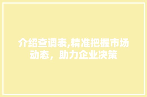 介绍查调表,精准把握市场动态，助力企业决策