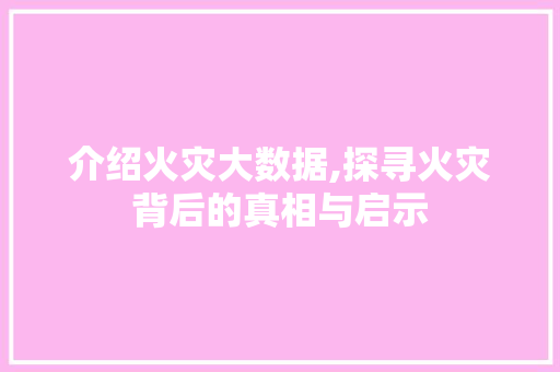 介绍火灾大数据,探寻火灾背后的真相与启示